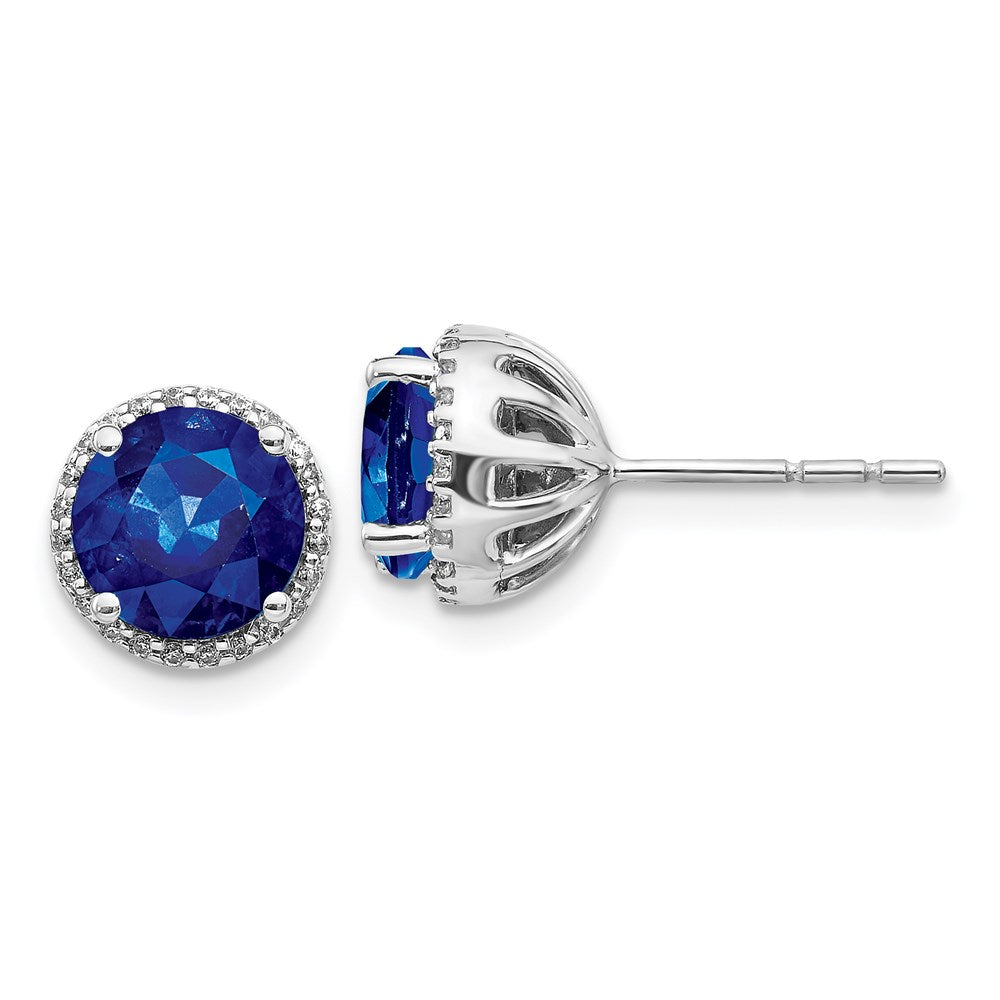 14k White Gold Real Diamond and Sapphire Post Earrings EM5608-SA-013-WA