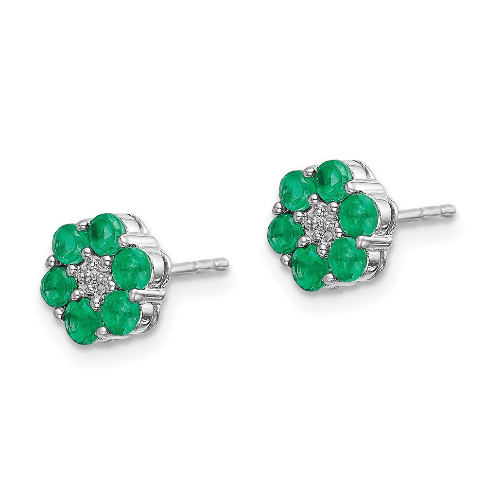 Solid 14k White Gold Polished Simulated Emerald and CZ Post Earrings