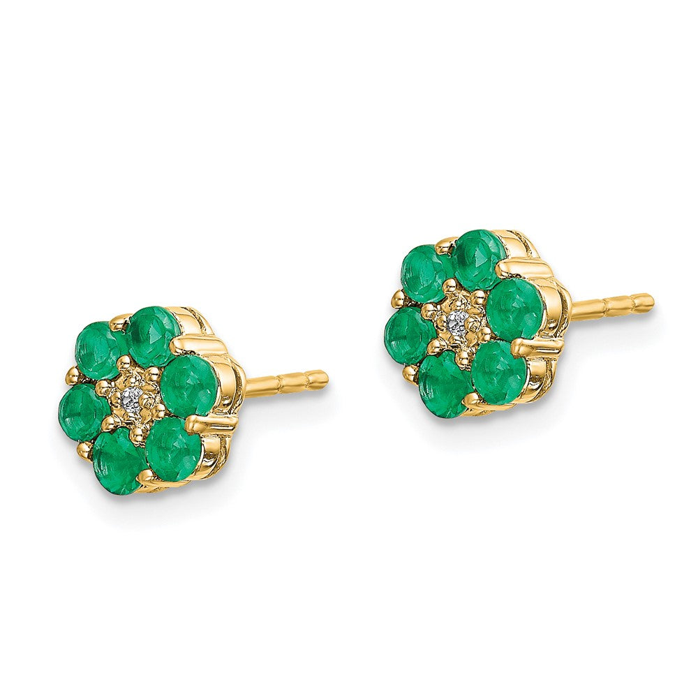 Solid 14k Yellow & Rhodium and Simulated Emerald CZ Post Earrings