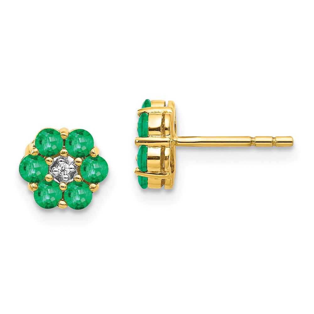 14k Yellow Gold and Rhodium Emerald and Real Diamond Post Earrings EM5609-EM-001-YA