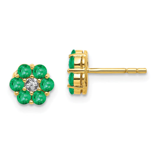 14k Yellow Gold and Rhodium Emerald and Real Diamond Post Earrings EM5609-EM-001-YA
