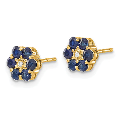 Solid 14k Yellow & Rhodium and Simulated Sapphire CZ Post Earrings