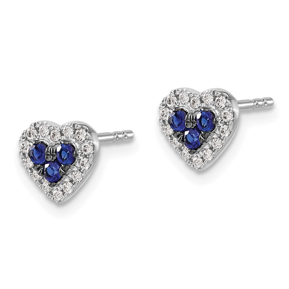 Solid 14k White Gold Simulated CZ and Sapphire Heart Post Earrings