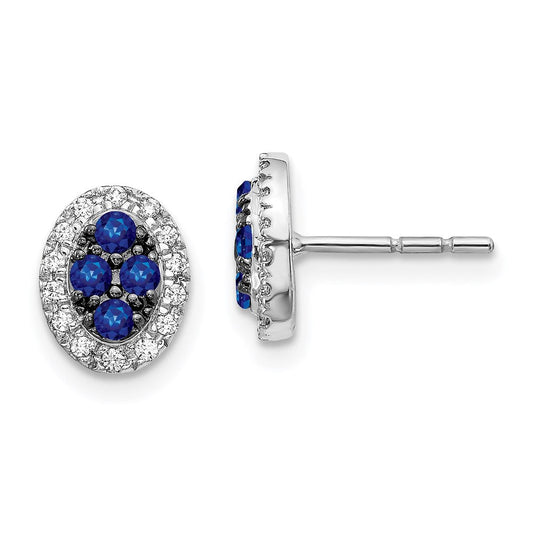 14k White Gold Real Diamond and Sapphire Oval Post Earrings EM5611-SA-013-WA