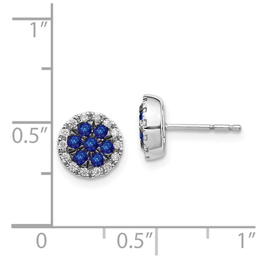 Solid 14k White Gold Simulated CZ and Sapphire Circle Post Earrings