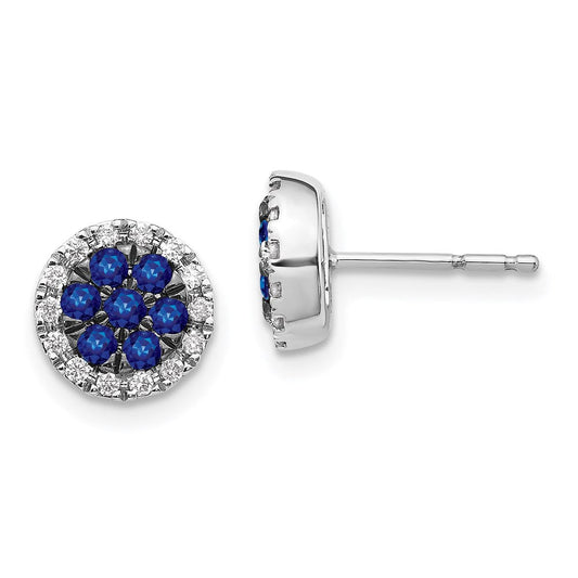 14k White Gold Real Diamond and Sapphire Circle Post Earrings EM5612-SA-050-WA