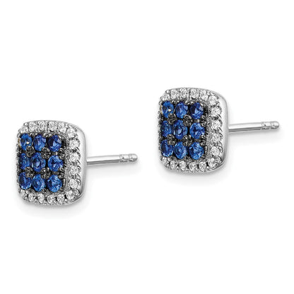 Solid 14k White Gold Simulated CZ and Sapphire Post Earrings