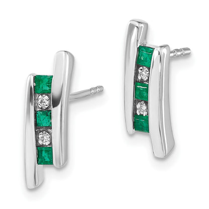 Solid 14k White Gold Simulated CZ and Emerald Earrings