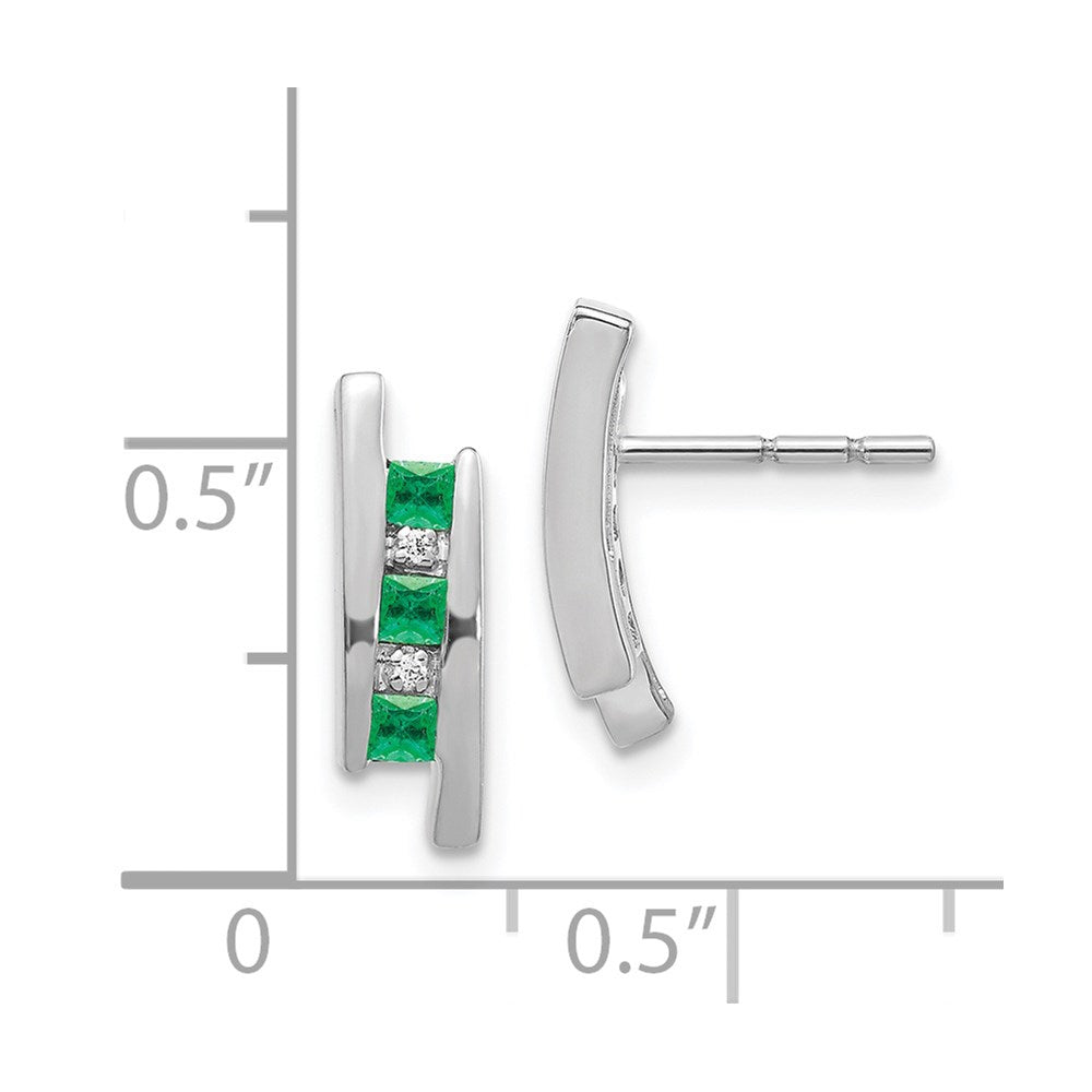Solid 14k White Gold Simulated CZ and Emerald Earrings
