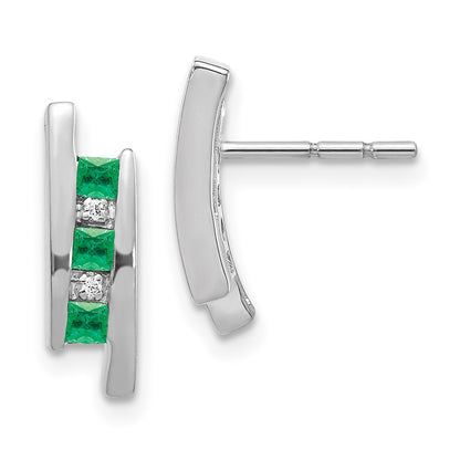 Solid 14k White Gold Simulated CZ and Emerald Earrings