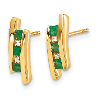 Solid 14k Yellow Gold Simulated CZ and Emerald Earrings