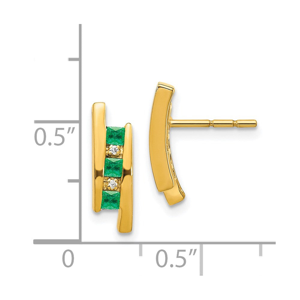 Solid 14k Yellow Gold Simulated CZ and Emerald Earrings