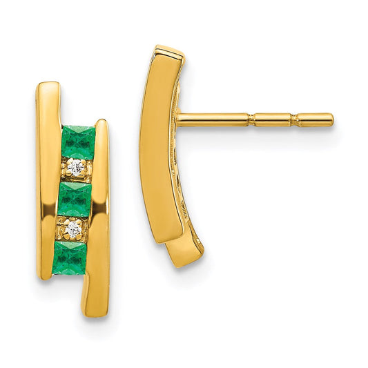 14k Yellow Gold Real Diamond and Emerald Earrings EM5614-EM-002-YA