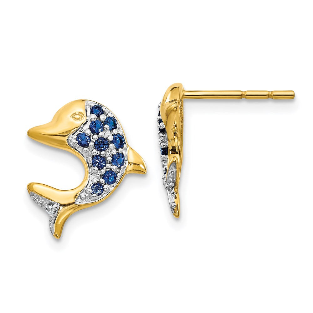 14k Yellow Gold w/Rhodium Marquise Sapphire/Real Diamond Dolphin Post Earrings EM5615-SA-001-YA