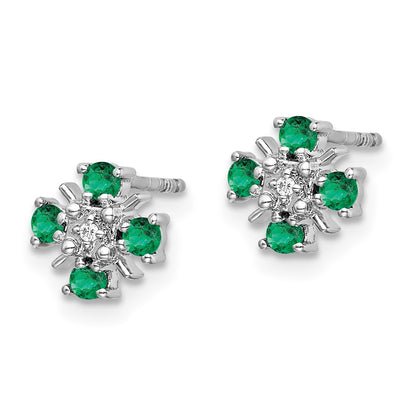 Solid 14k White Gold Simulated Emerald and CZ Post Earrings