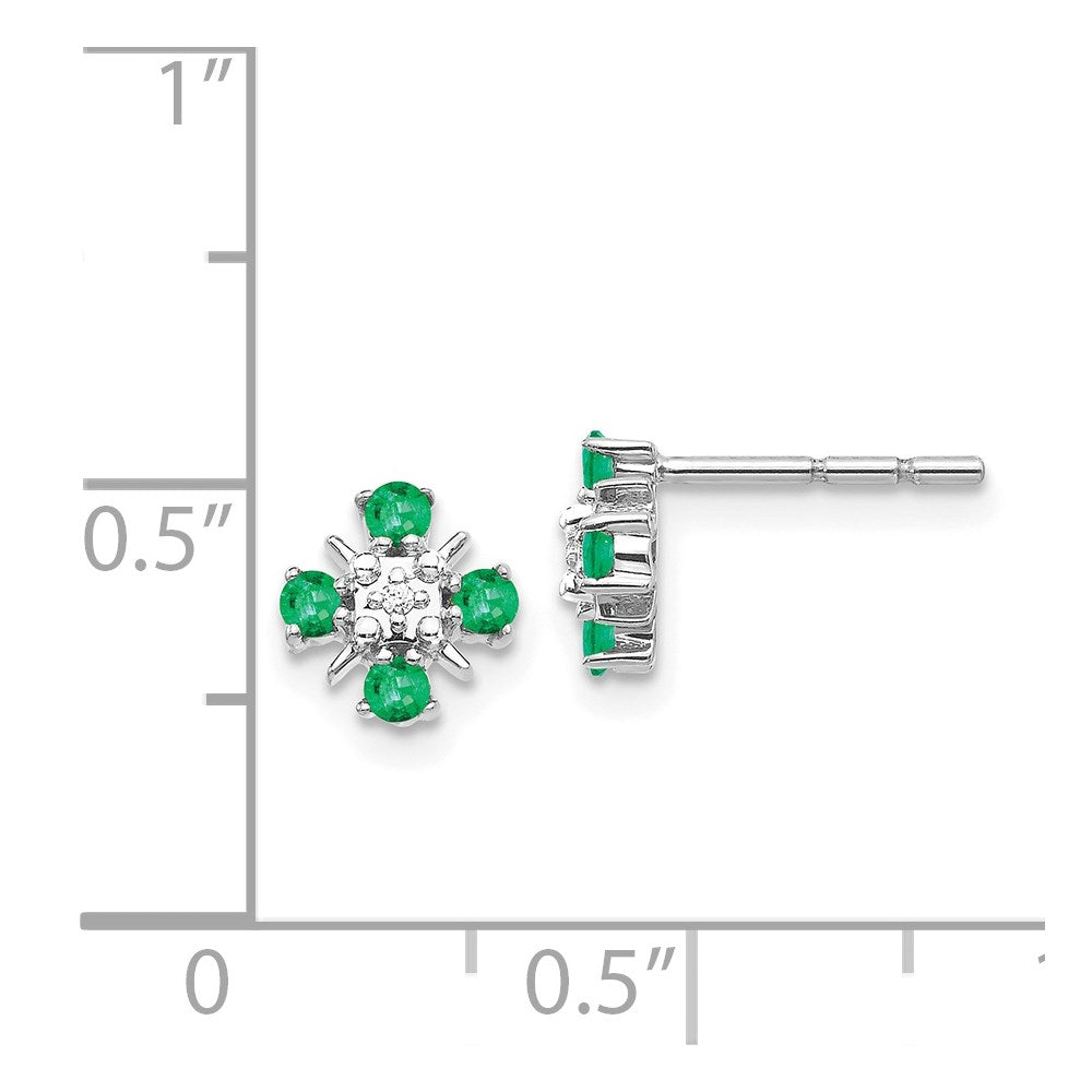 Solid 14k White Gold Simulated Emerald and CZ Post Earrings