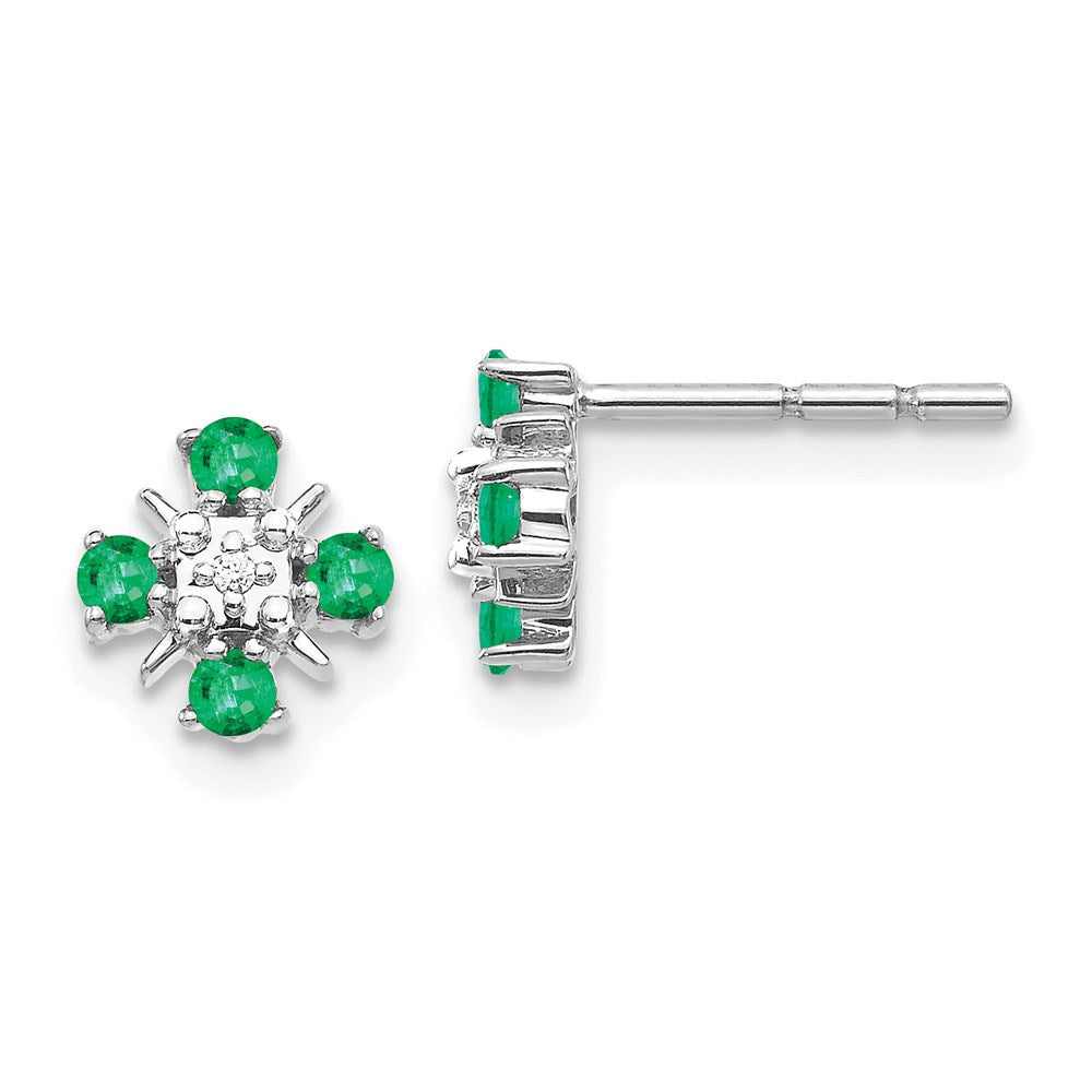 14k White Gold Emerald and Real Diamond Post Earrings EM5616-EM-001-WA