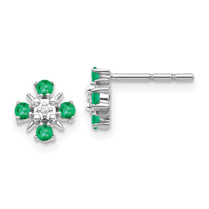 14k White Gold Emerald and Real Diamond Post Earrings EM5616-EM-001-WA