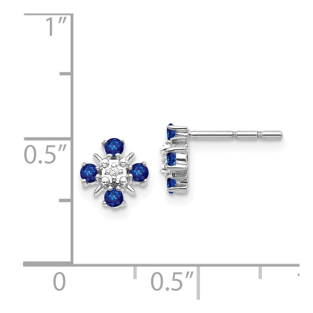 Solid 14k White Gold Blue Simulated Sapphire and CZ Post Earrings