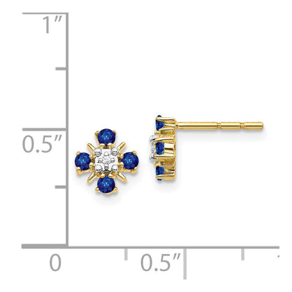 Solid 14k Yellow Gold Blue Simulated Sapphire and CZ Post Earrings