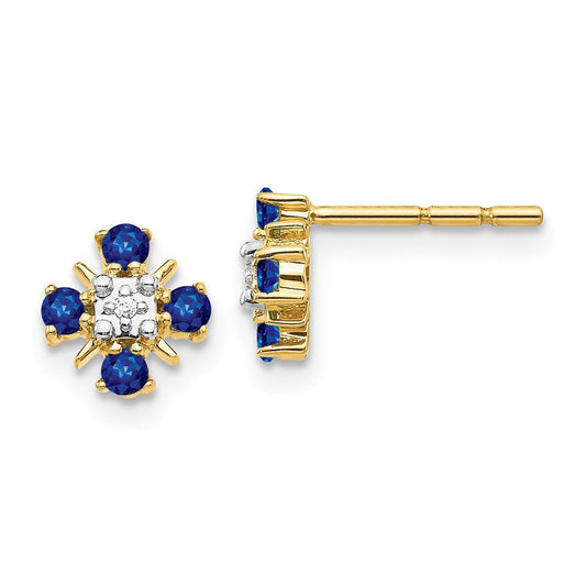 14k Yellow Gold Blue Sapphire and Real Diamond Post Earrings EM5616-SA-001-YA