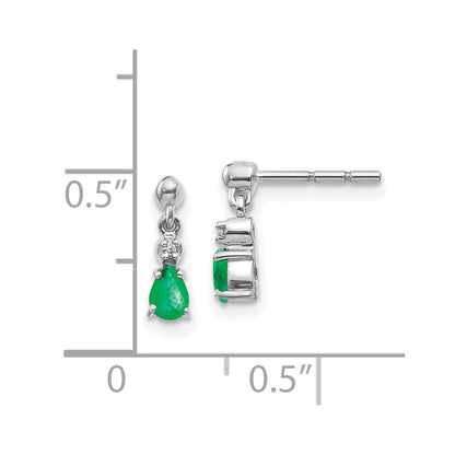 Solid 14k White Gold Simulated Emerald and CZ Dangle Post Earrings