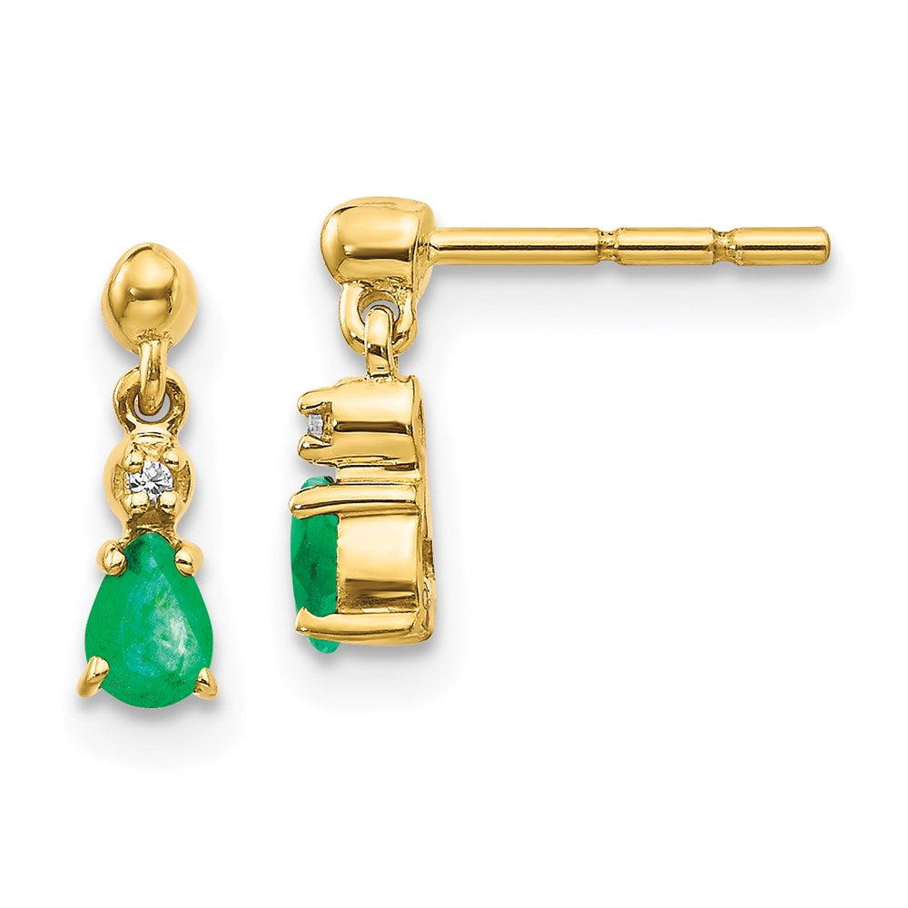14k Yellow Gold Emerald and Real Diamond Dangle Earrings EM5617-EM-001-YA