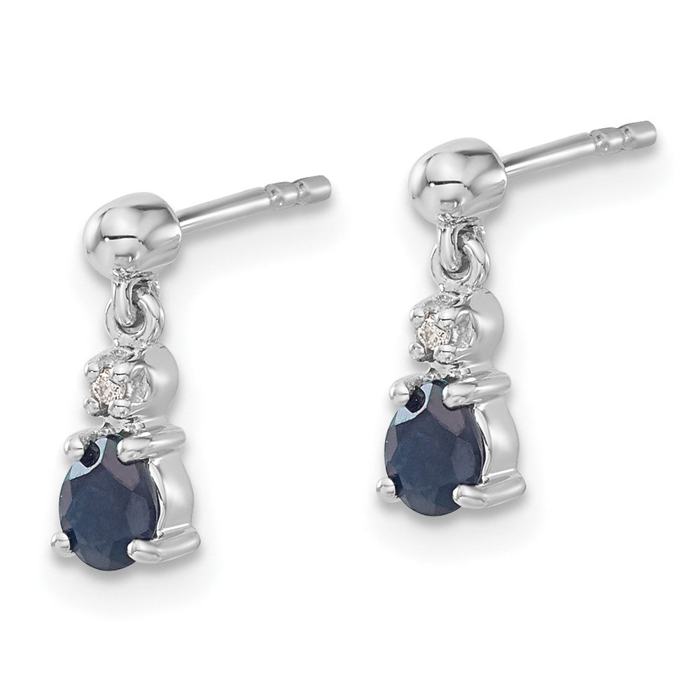 Solid 14k White Gold Blue Simulated Sapphire and CZ Dangle Post Earrings