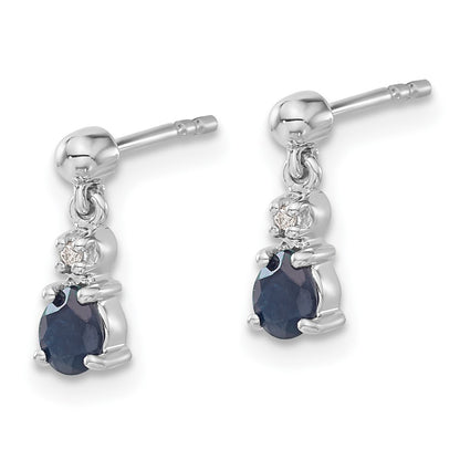 Solid 14k White Gold Blue Simulated Sapphire and CZ Dangle Post Earrings