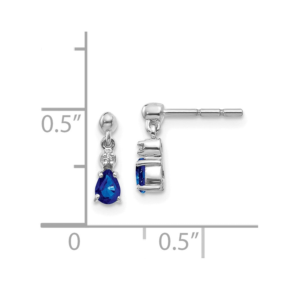 Solid 14k White Gold Blue Simulated Sapphire and CZ Dangle Post Earrings