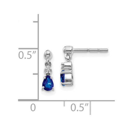 Solid 14k White Gold Blue Simulated Sapphire and CZ Dangle Post Earrings