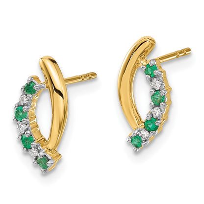 Solid 14k Yellow Gold Simulated CZ and Emerald Post Earrings