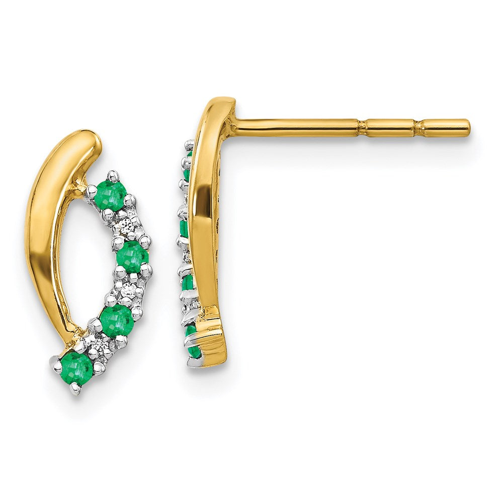 14k Yellow Gold Real Diamond and Emerald Post Earrings EM5618-EM-002-YA