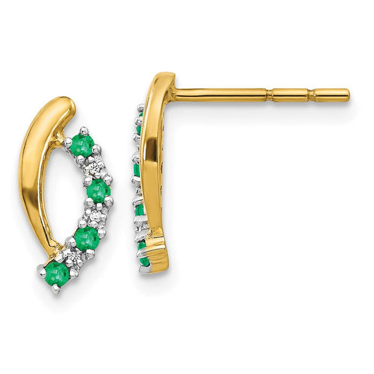 14k Yellow Gold Real Diamond and Emerald Post Earrings EM5618-EM-002-YA