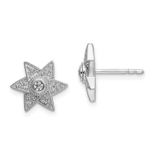14k White Gold Real Diamond Six Pointed Star Post Earrings EM6607-020-WA