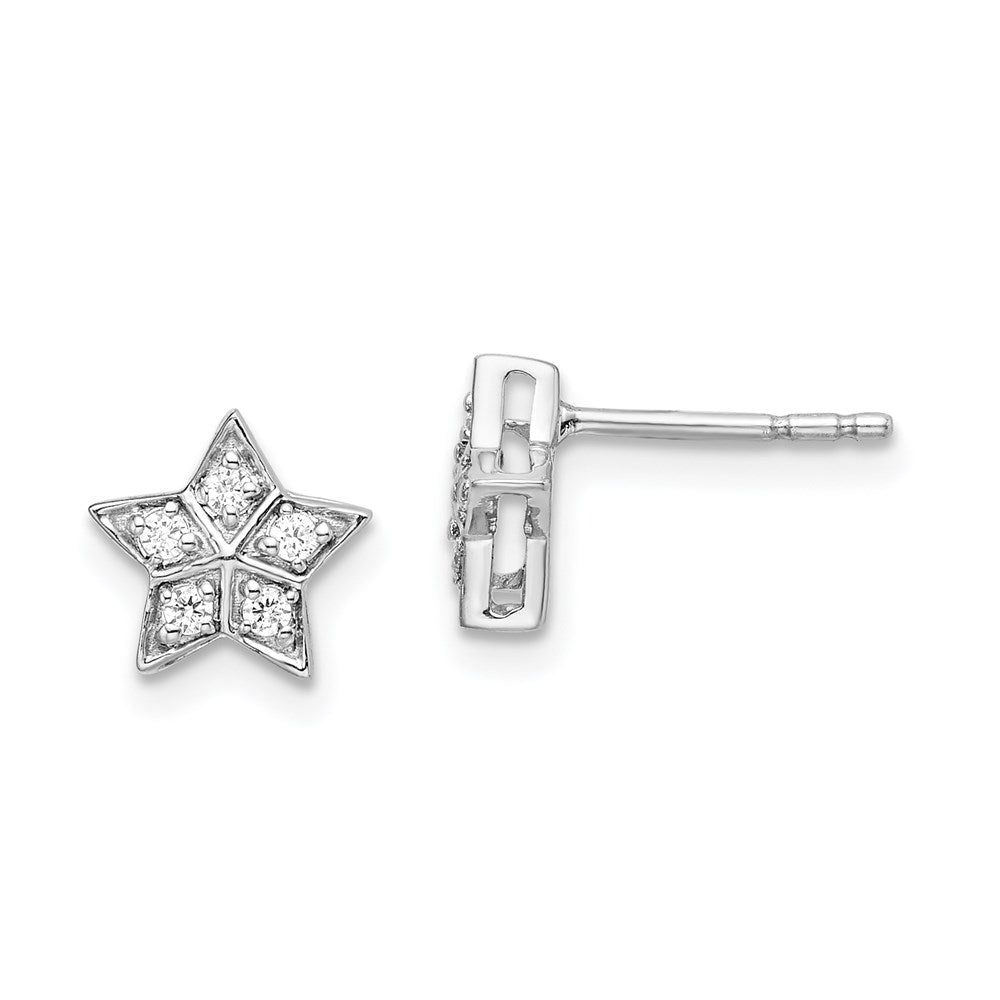 14k White Gold Real Diamond Star Post Earrings EM6608-010-WA