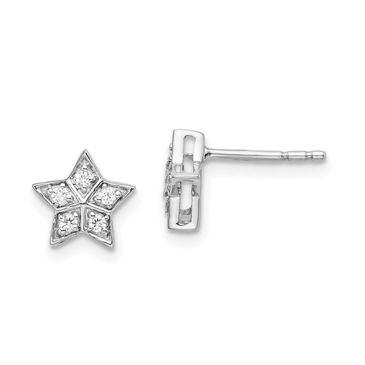 14k White Gold Real Diamond Star Post Earrings EM6608-010-WA