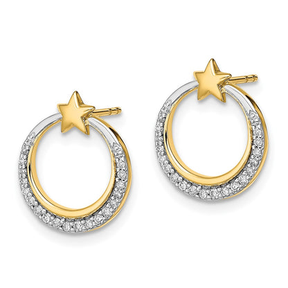 Solid 14k Yellow Gold Polished Moon and Stars Simulated CZ Post Earrings