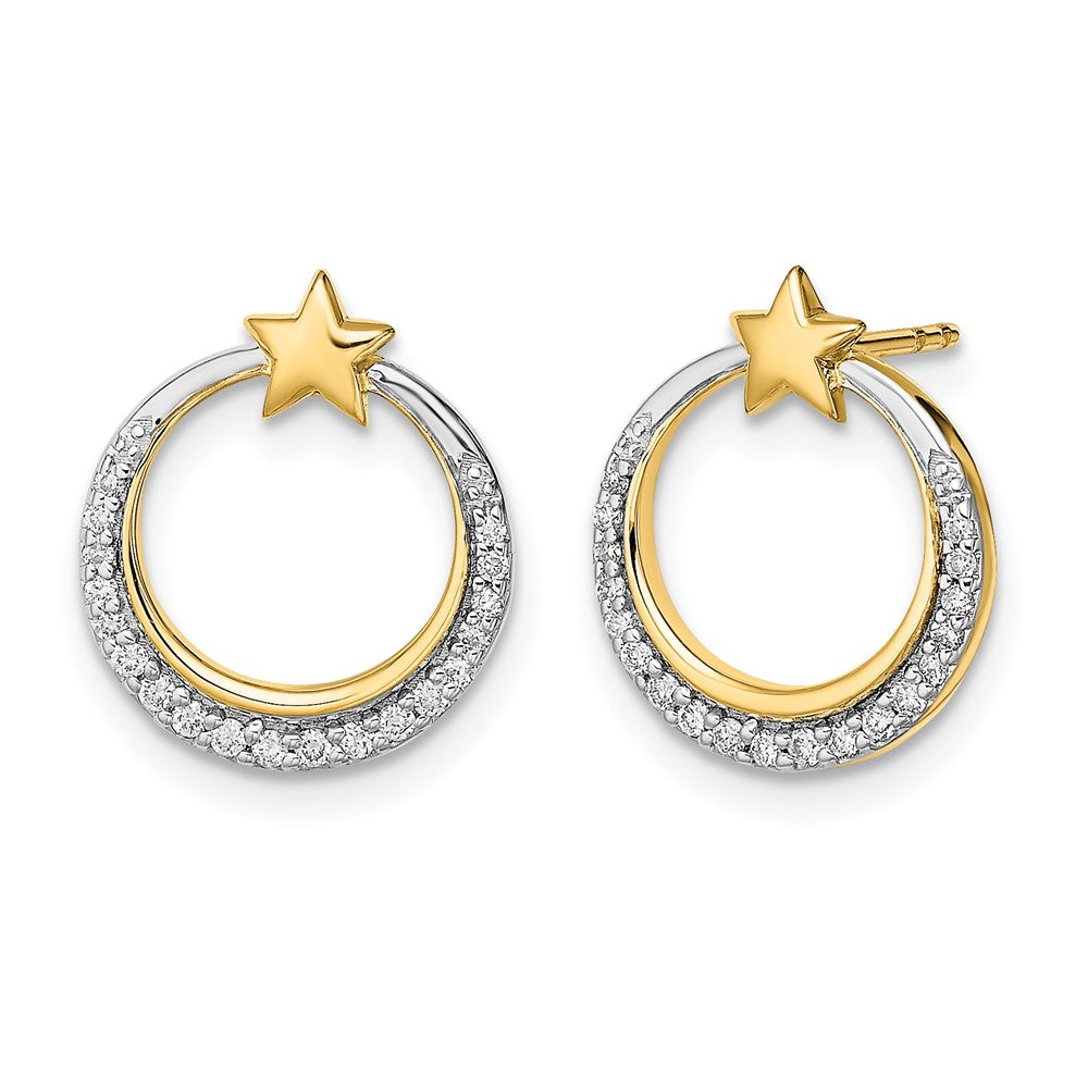 Solid 14k Yellow Gold Polished Moon and Stars Simulated CZ Post Earrings
