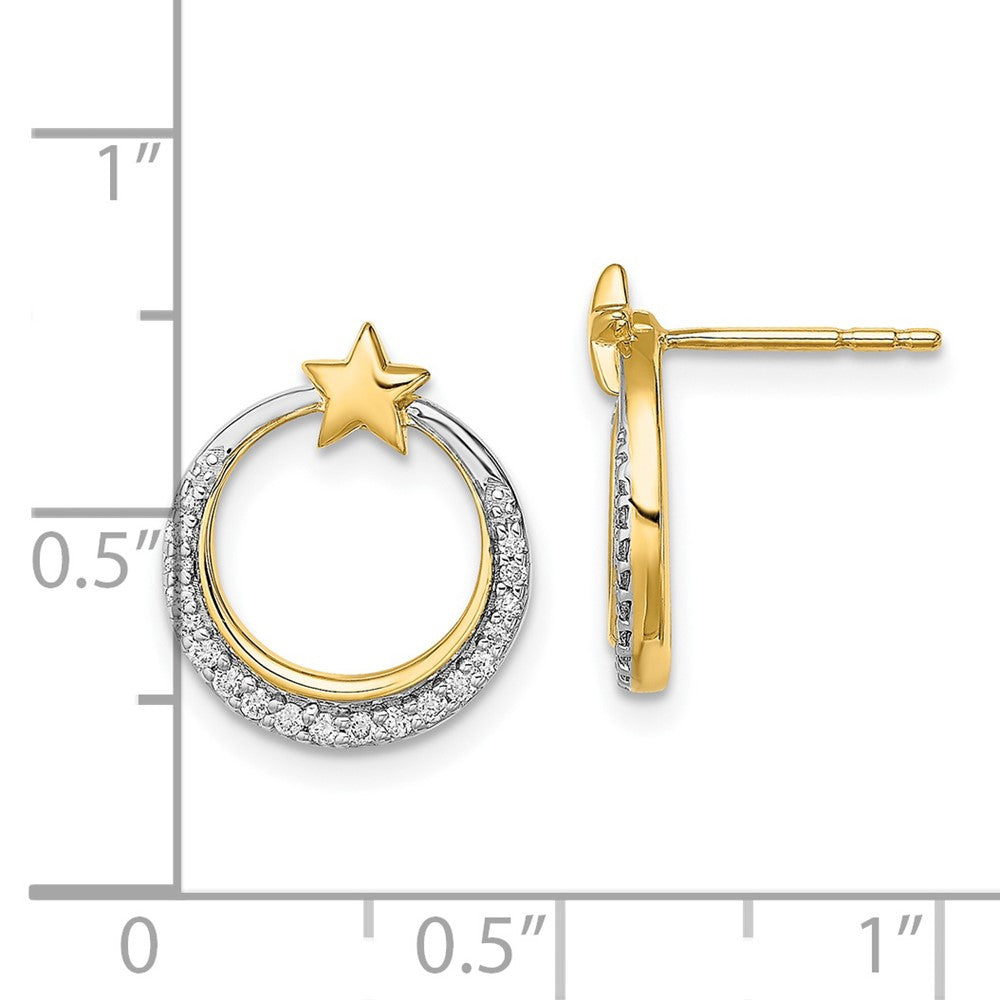 Solid 14k Yellow Gold Polished Moon and Stars Simulated CZ Post Earrings