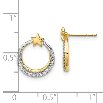 Solid 14k Yellow Gold Polished Moon and Stars Simulated CZ Post Earrings