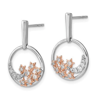 Solid 14k Two-tone Moon and Stars Circle Simulated CZ Post Earrings