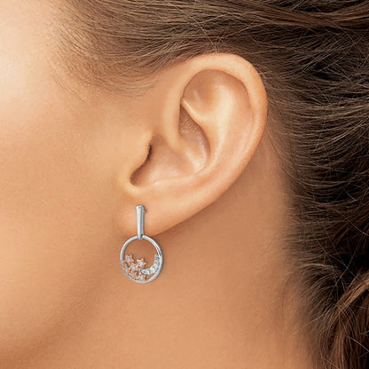 Solid 14k Two-tone Moon and Stars Circle Simulated CZ Post Earrings