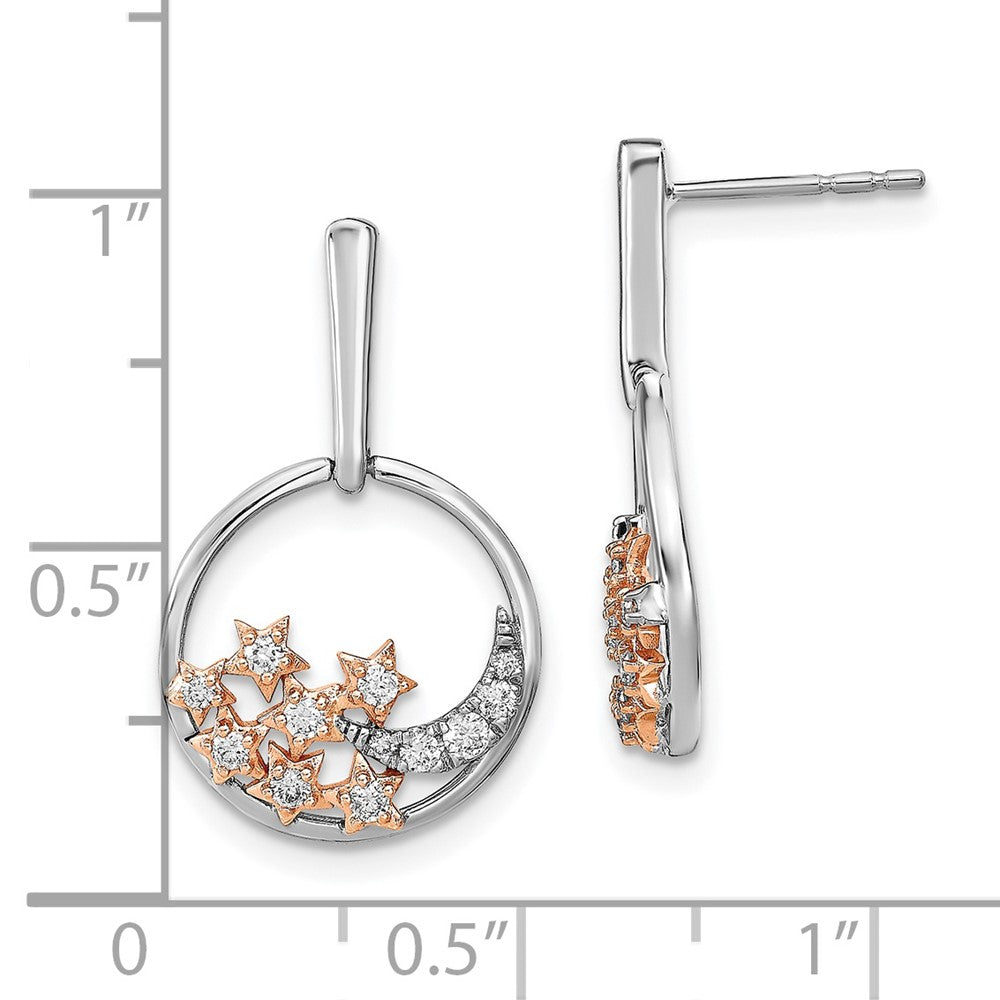 Solid 14k Two-tone Moon and Stars Circle Simulated CZ Post Earrings