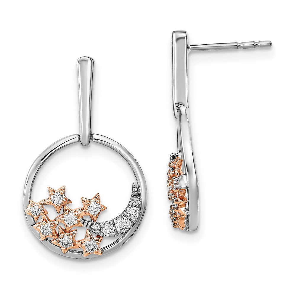 Solid 14k Two-tone Moon and Stars Circle Simulated CZ Post Earrings