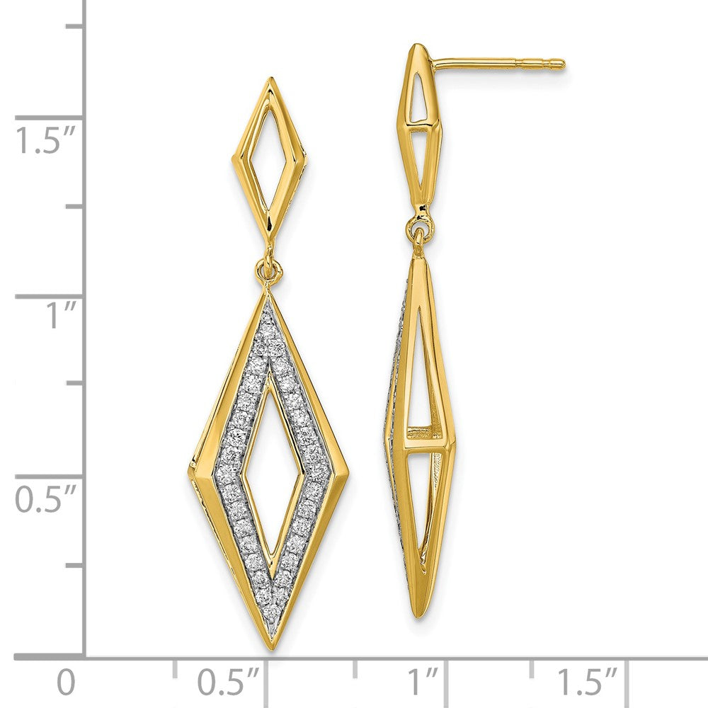 Solid 14k Yellow Gold Polished Simulated CZ Dangle Post Earrings