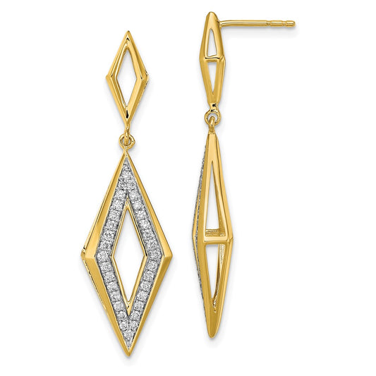 Solid 14k Yellow Gold Polished Simulated CZ Dangle Post Earrings