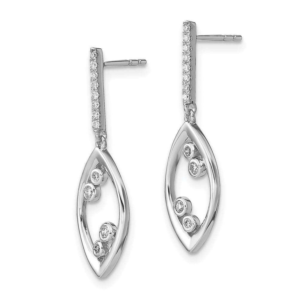 Solid 14k White Gold Polished Fancy Dangle Simulated CZ Post Earrings