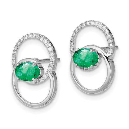 Solid 14k White Gold Double Circle Simulated Emerald Simulated/Simulated CZ Post Earrings