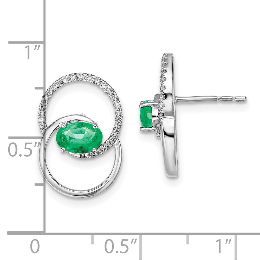 Solid 14k White Gold Double Circle Simulated Emerald Simulated/Simulated CZ Post Earrings